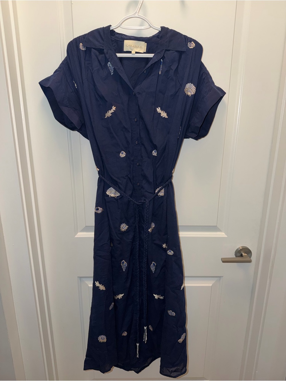 Carolina K Navy Embroidered Button-Front Midi Dress